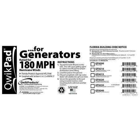 Qwikproducts QwikPad for Generators (Briggs and Stratton 17/20 kW Steel Enclosure Generators) QT8210